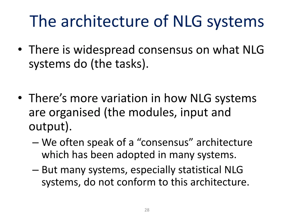the architecture of nlg systems