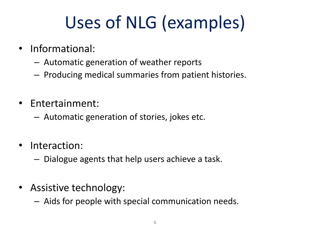 uses of nlg examples