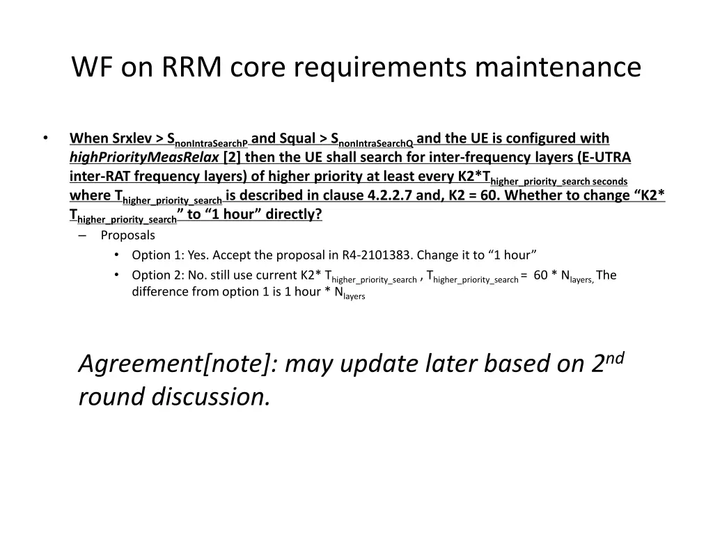 wf on rrm core requirements maintenance