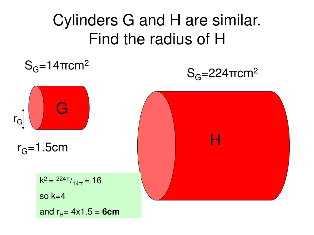 cylinders g and h are similar find the radius of h