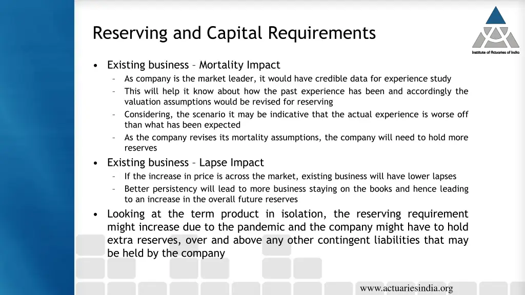 reserving and capital requirements