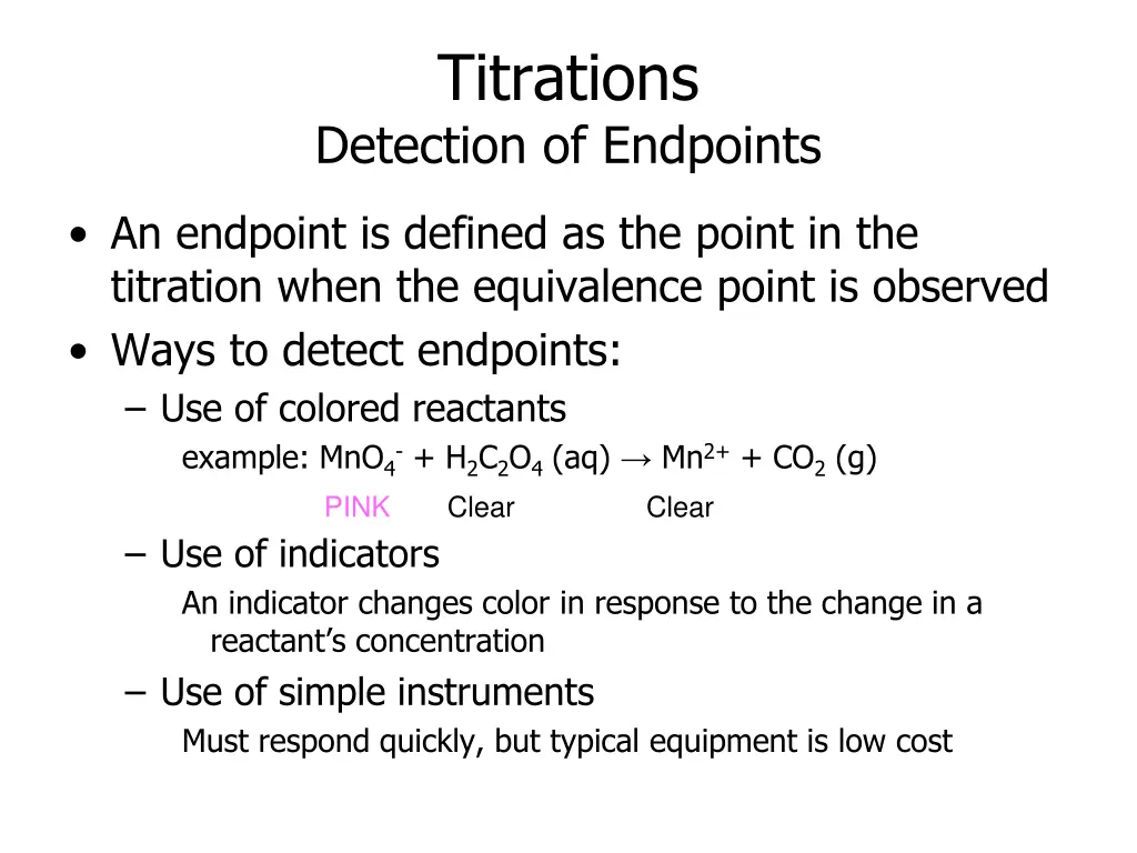 titrations detection of endpoints