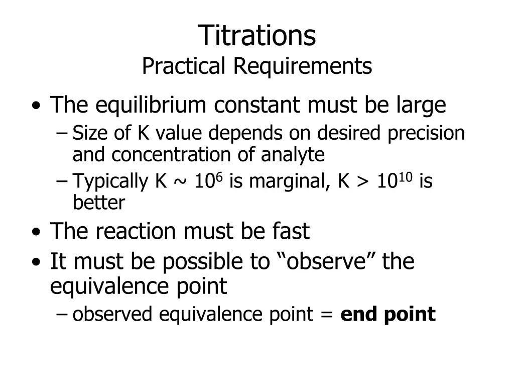 titrations practical requirements the equilibrium