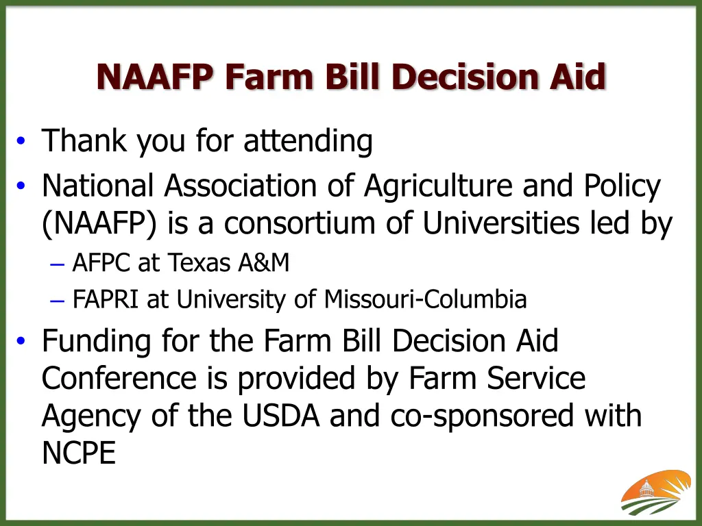 naafp farm bill decision aid