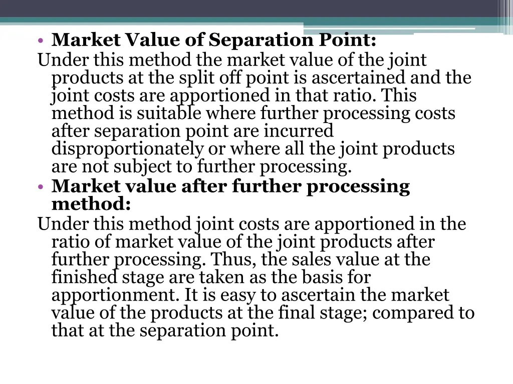 market value of separation point under this