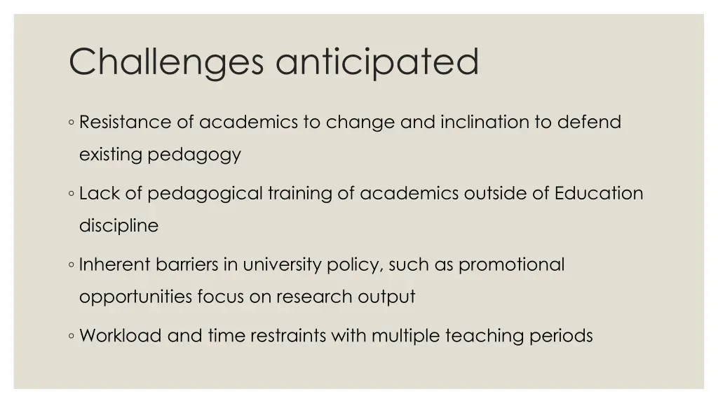 challenges anticipated