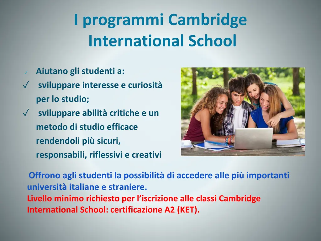 i programmi cambridge international school