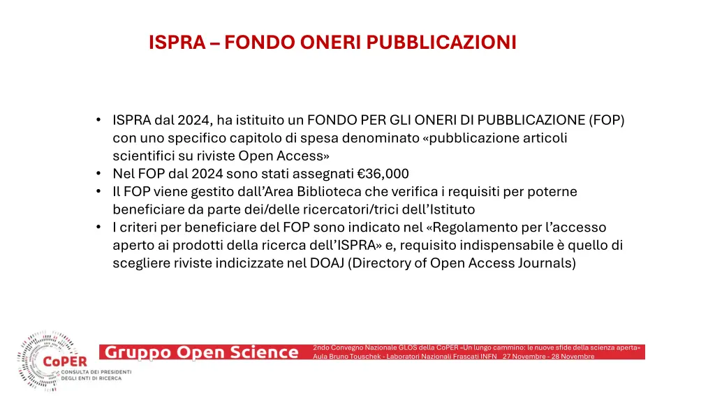 ispra fondo oneri pubblicazioni