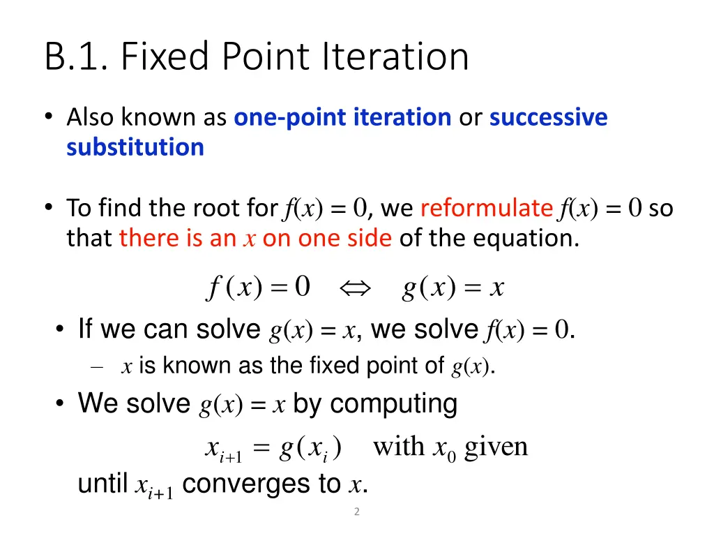 b 1 fixed point iteration