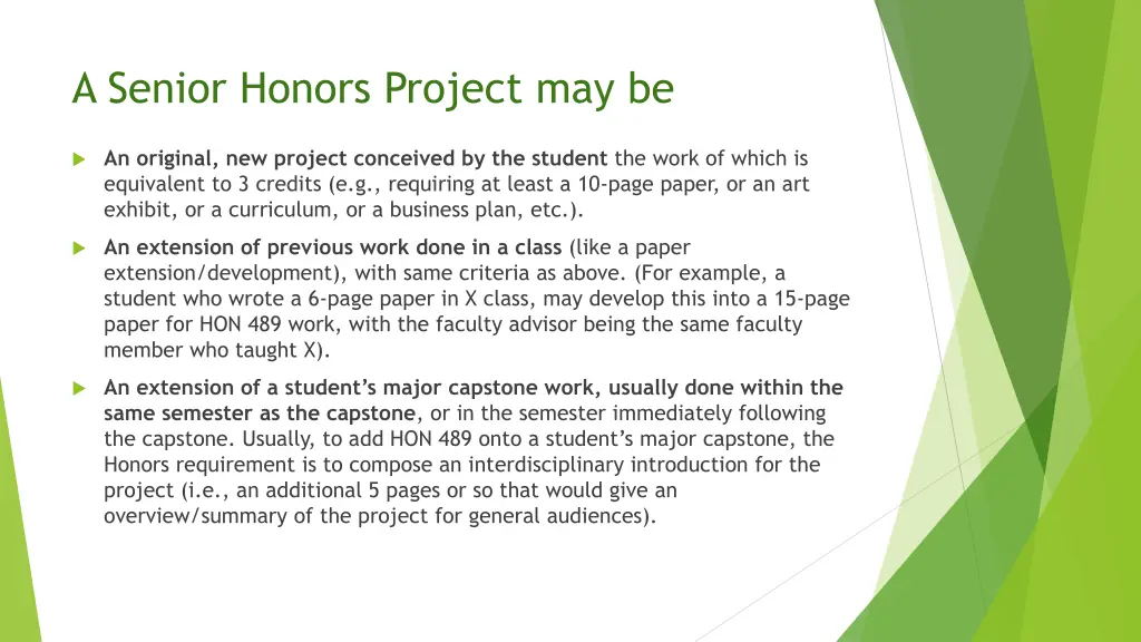 a senior honors project may be