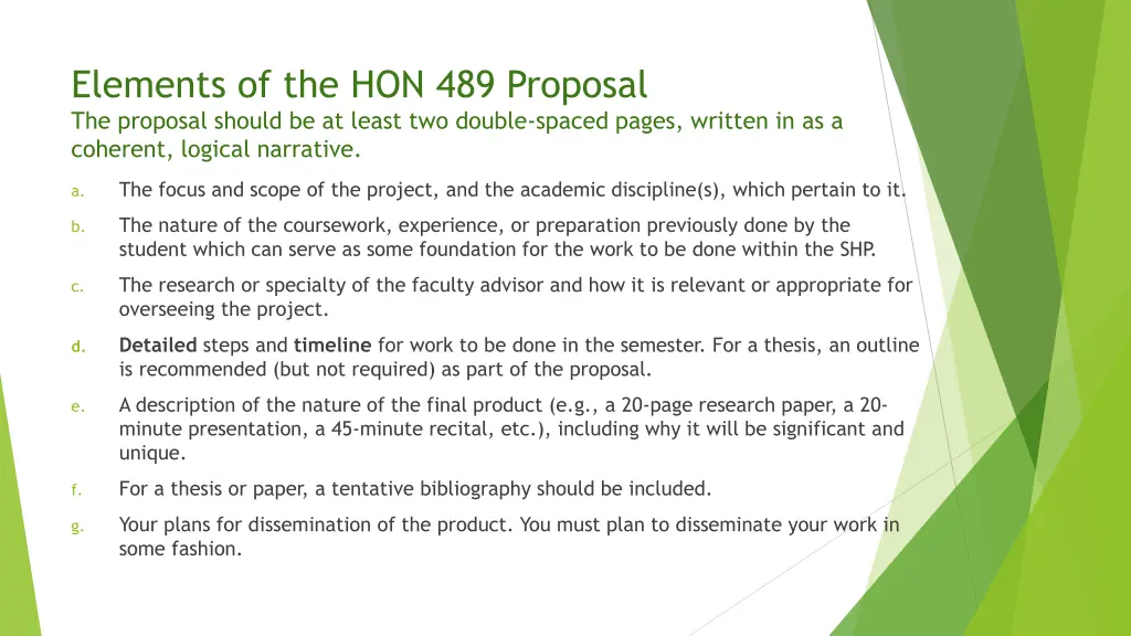 elements of the hon 489 proposal the proposal