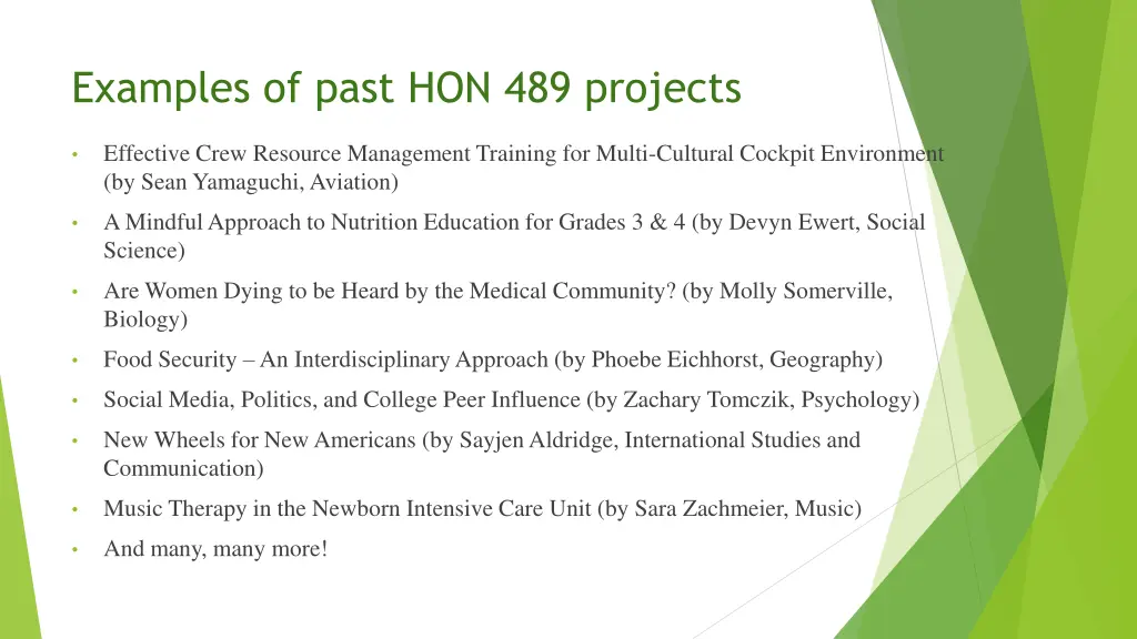 examples of past hon 489 projects