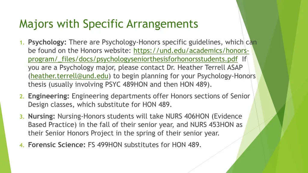 majors with specific arrangements