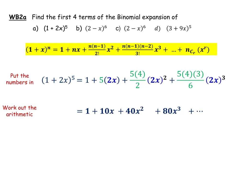 wb2a find the first 4 terms of the binomial