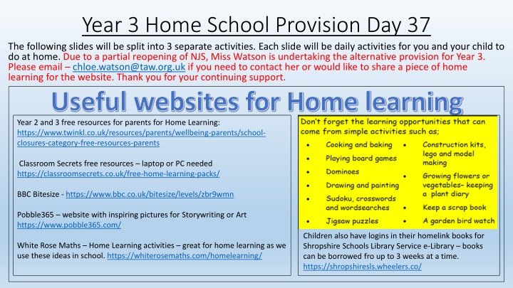 year 3 home school provision day 37 the following