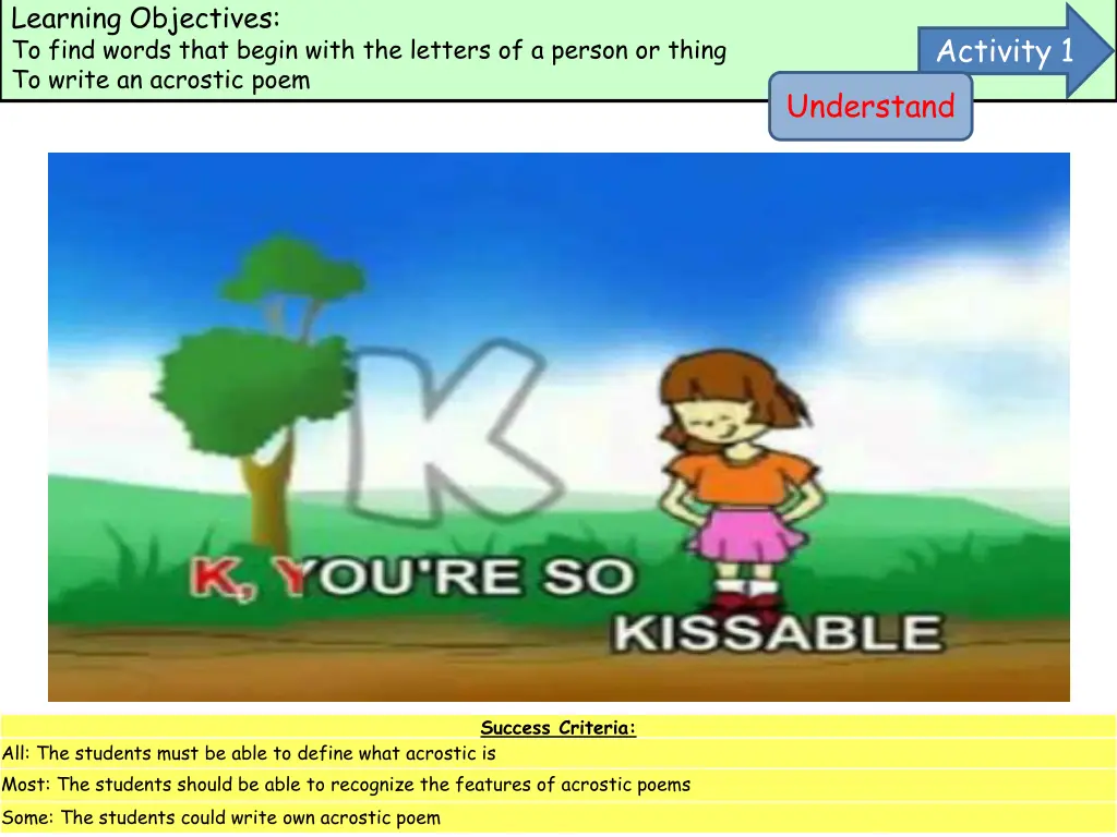 learning objectives to find words that begin with 2