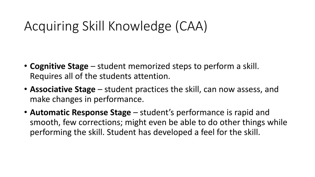acquiring skill knowledge caa