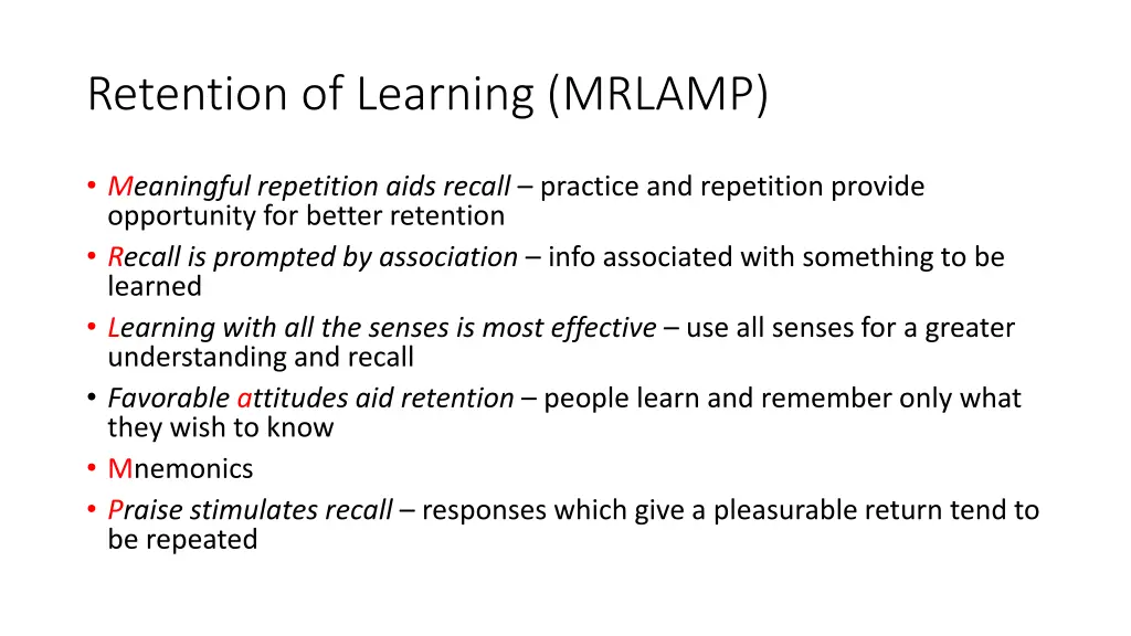 retention of learning mrlamp