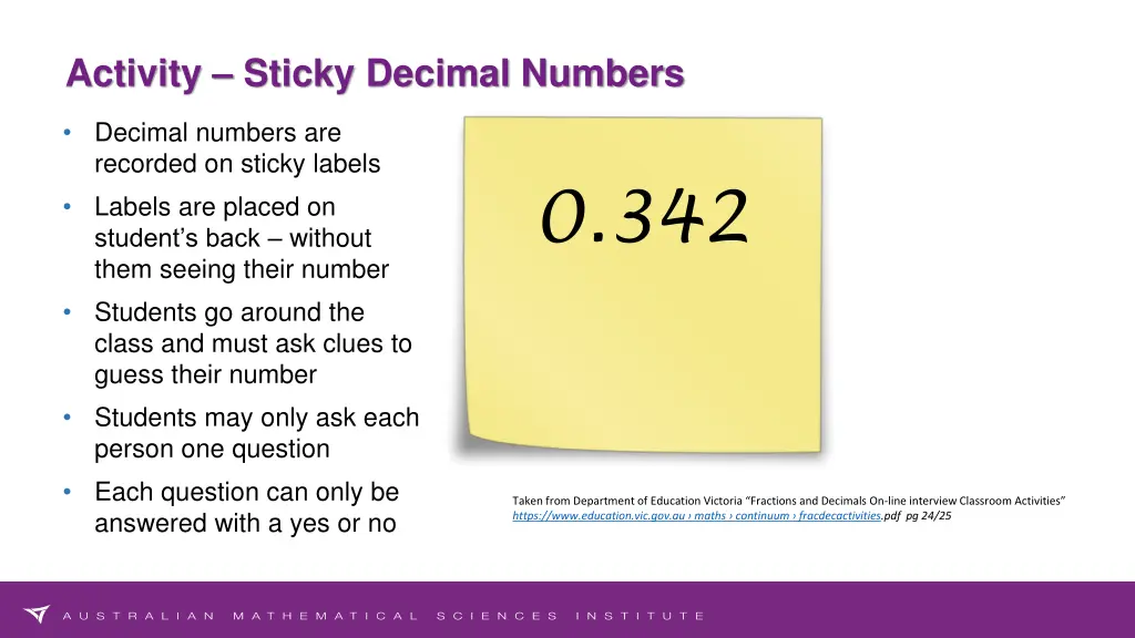 activity sticky decimal numbers
