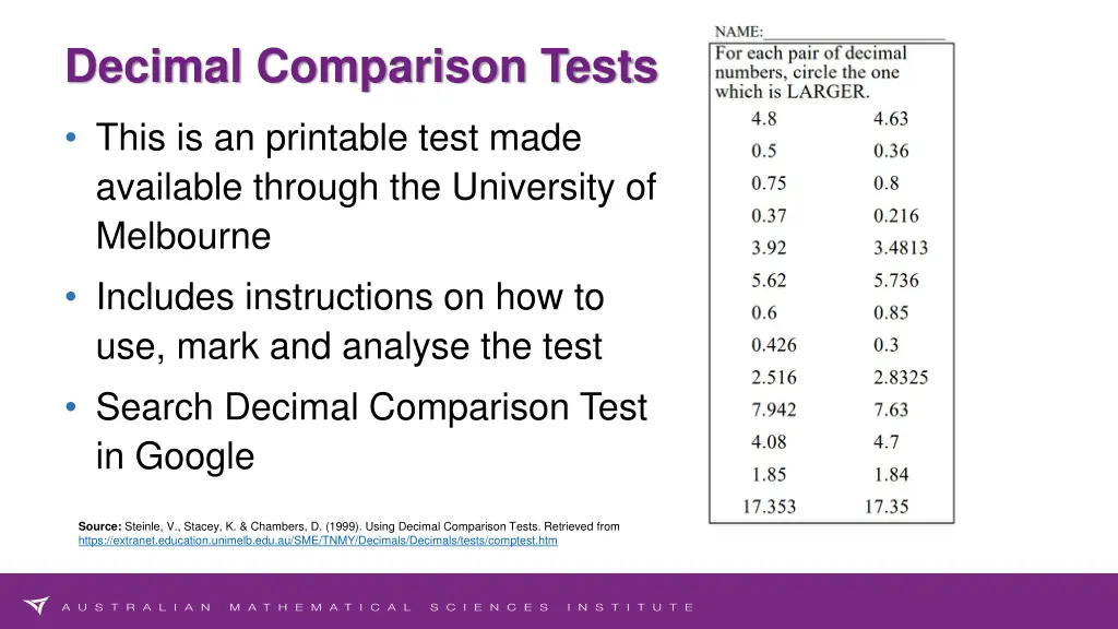 decimal comparison tests