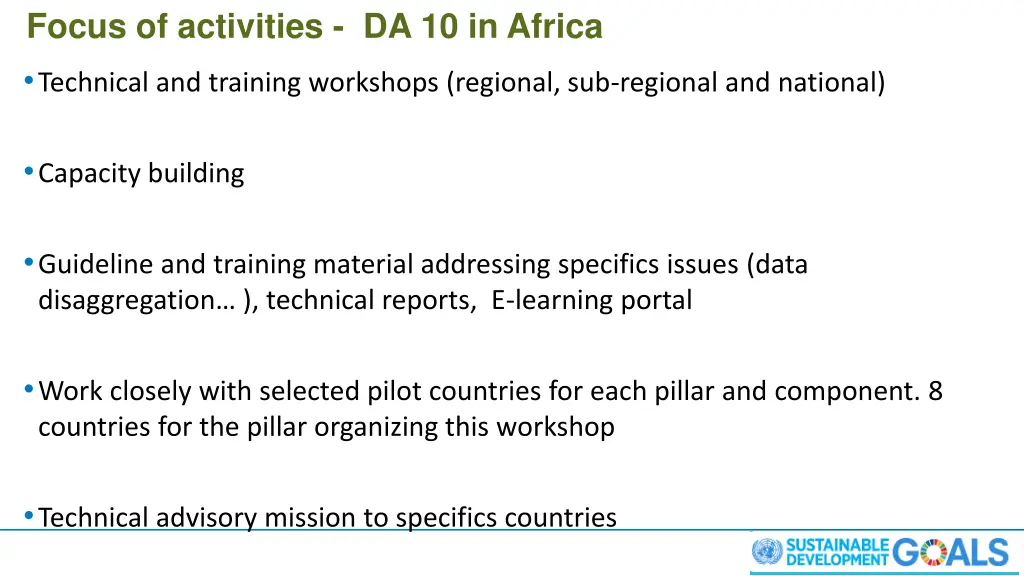 focus of activities da 10 in africa technical