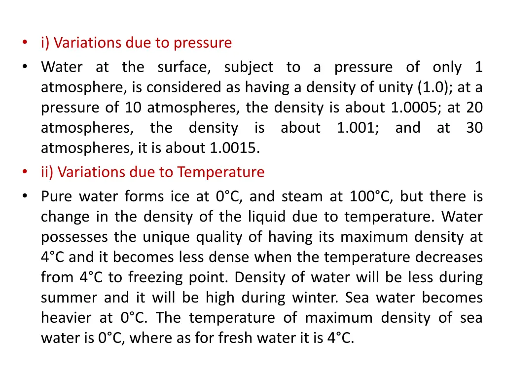 i variations due to pressure water at the surface