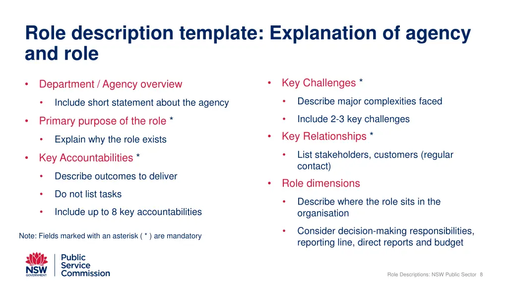 role description template explanation of agency