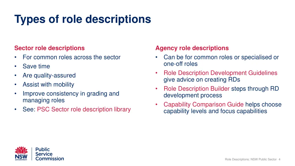 types of role descriptions
