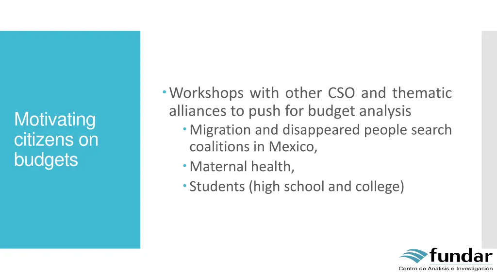 workshops with other cso and thematic alliances