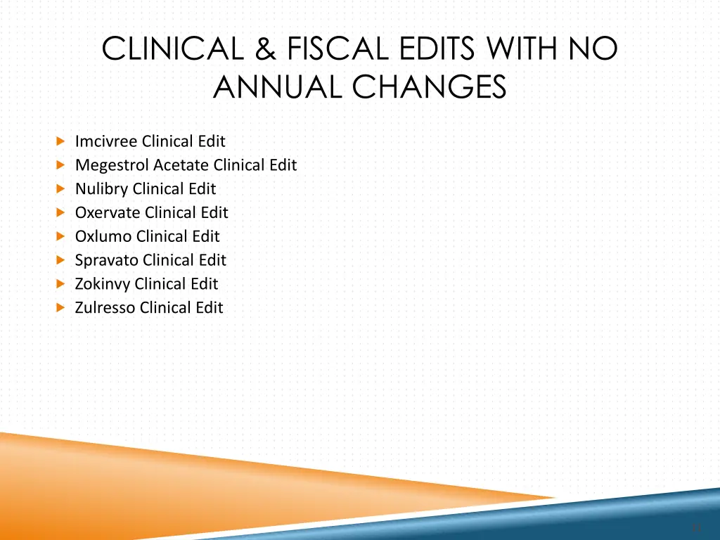 clinical fiscal edits with no annual changes