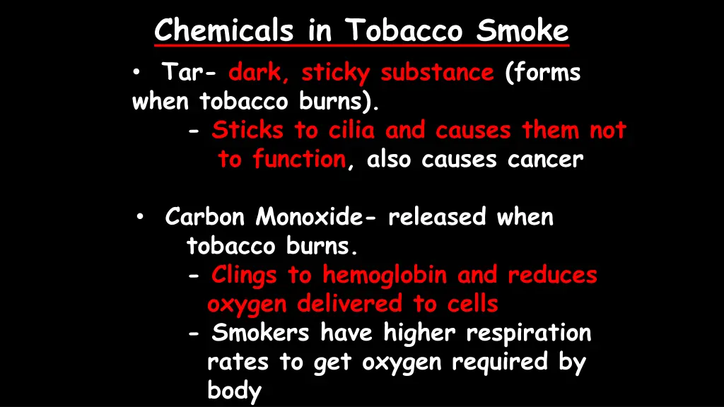 chemicals in tobacco smoke tar dark sticky