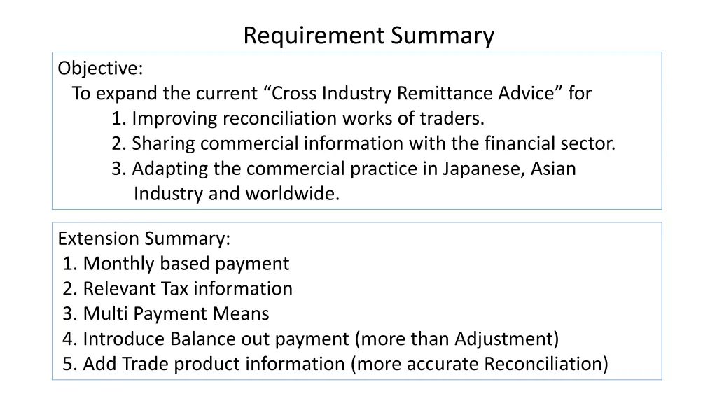 requirement summary