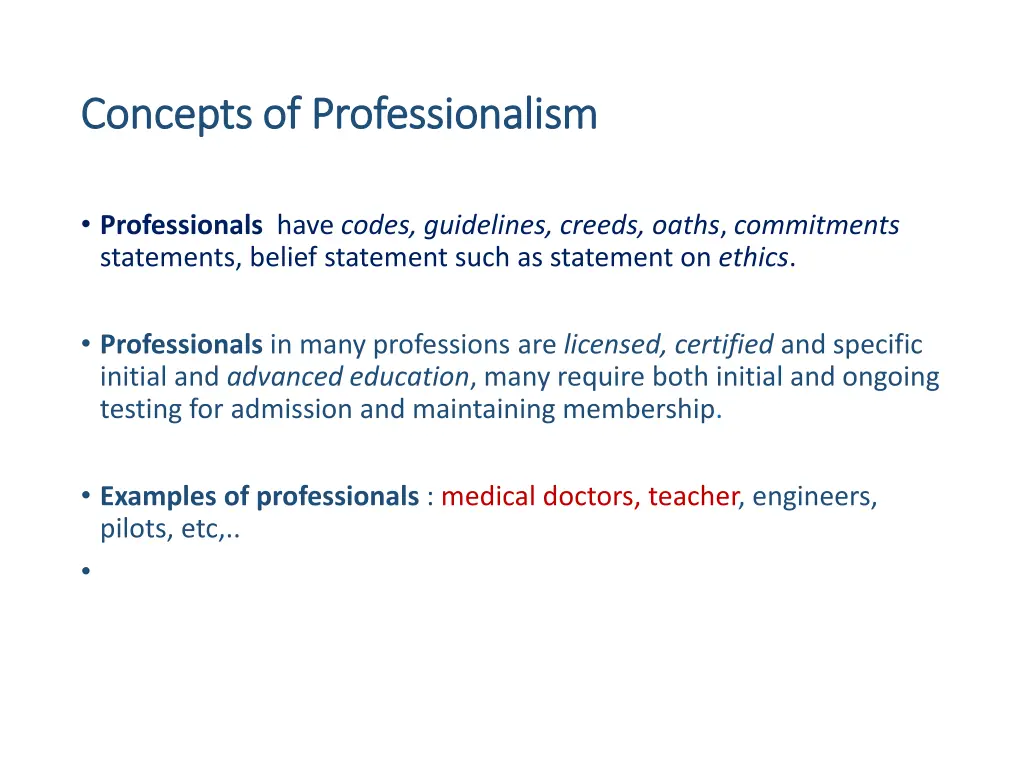 concepts of professionalism concepts