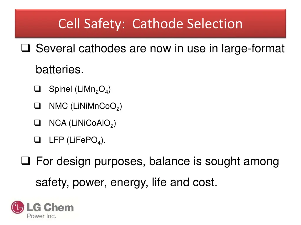 cell safety cathode selection
