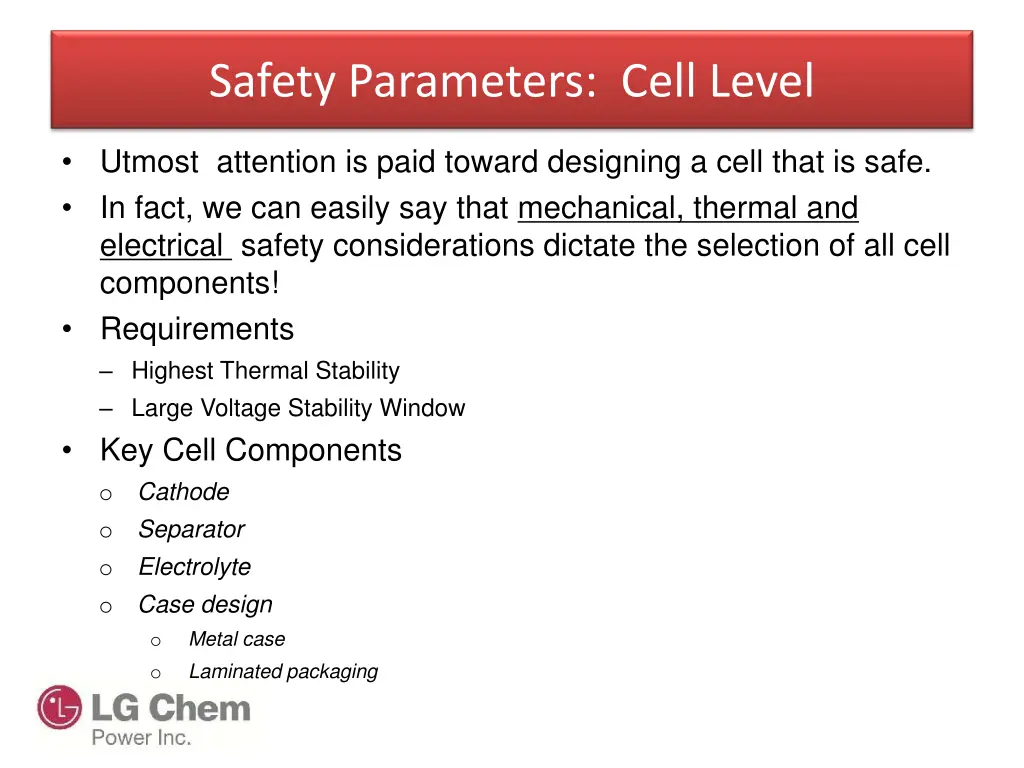 safety parameters cell level