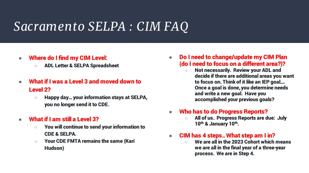 sacramento selpa cim faq