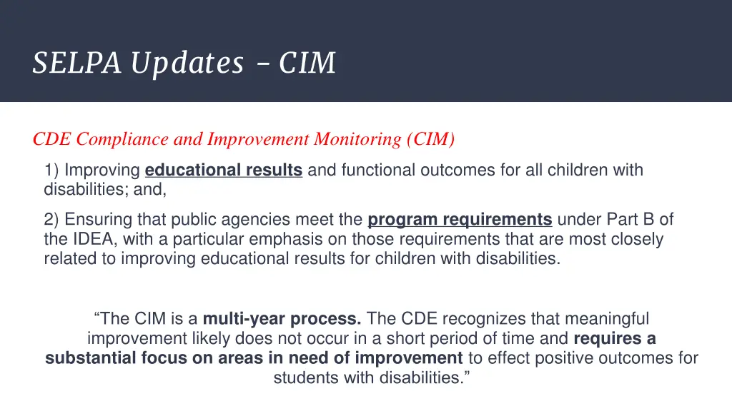 selpa updates cim