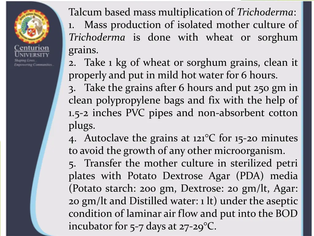 talcum based mass multiplication of trichoderma