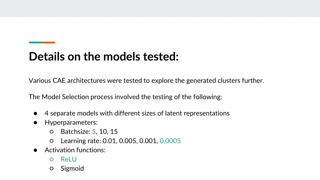 details on the models tested