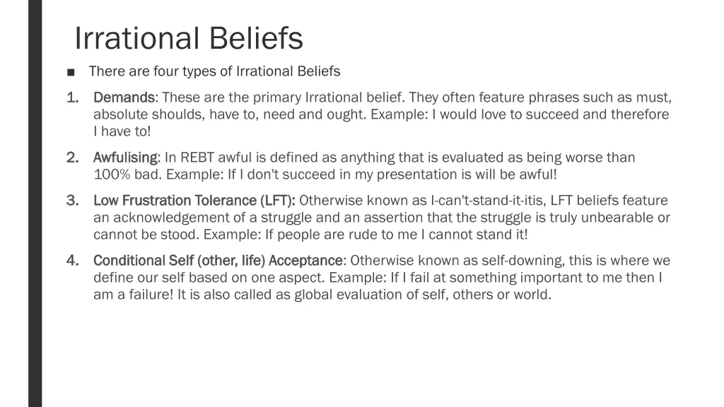 irrational beliefs there are four types