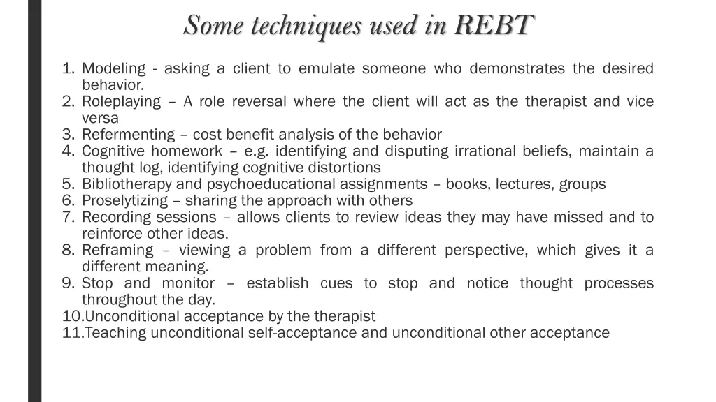 some techniques used in rebt