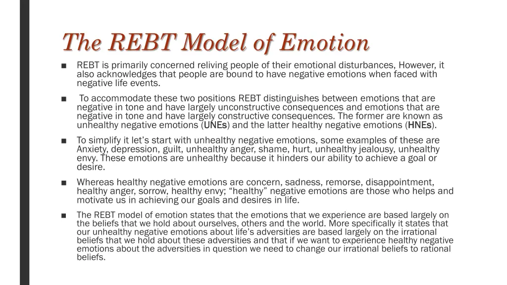 the rebt model of emotion rebt is primarily