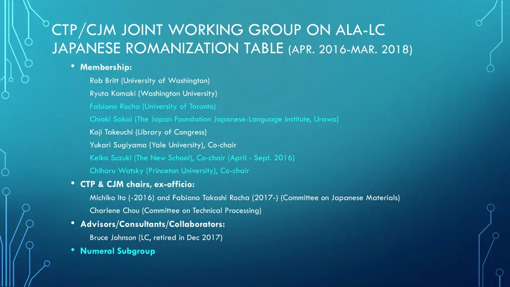 ctp cjm joint working group on ala lc japanese