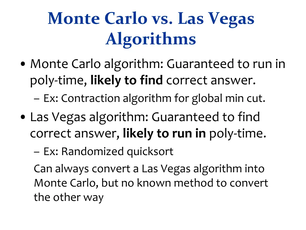 monte carlo vs las vegas algorithms