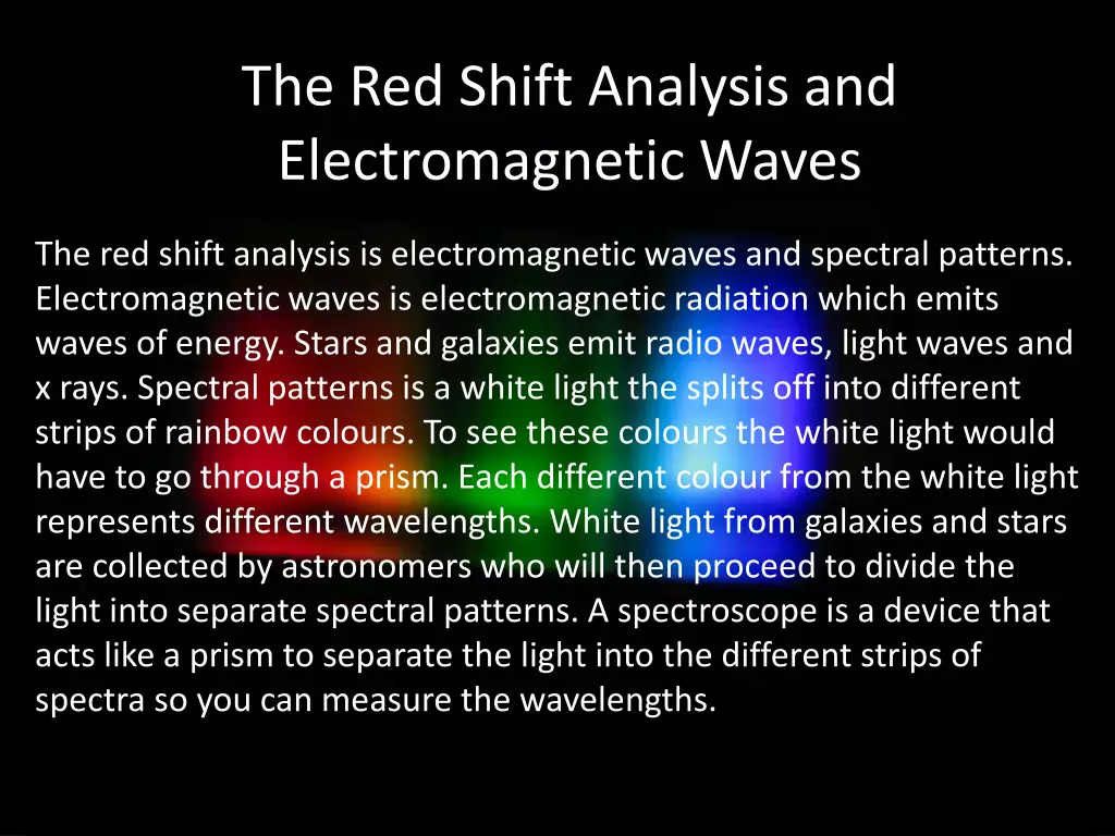 the red shift analysis and electromagnetic waves