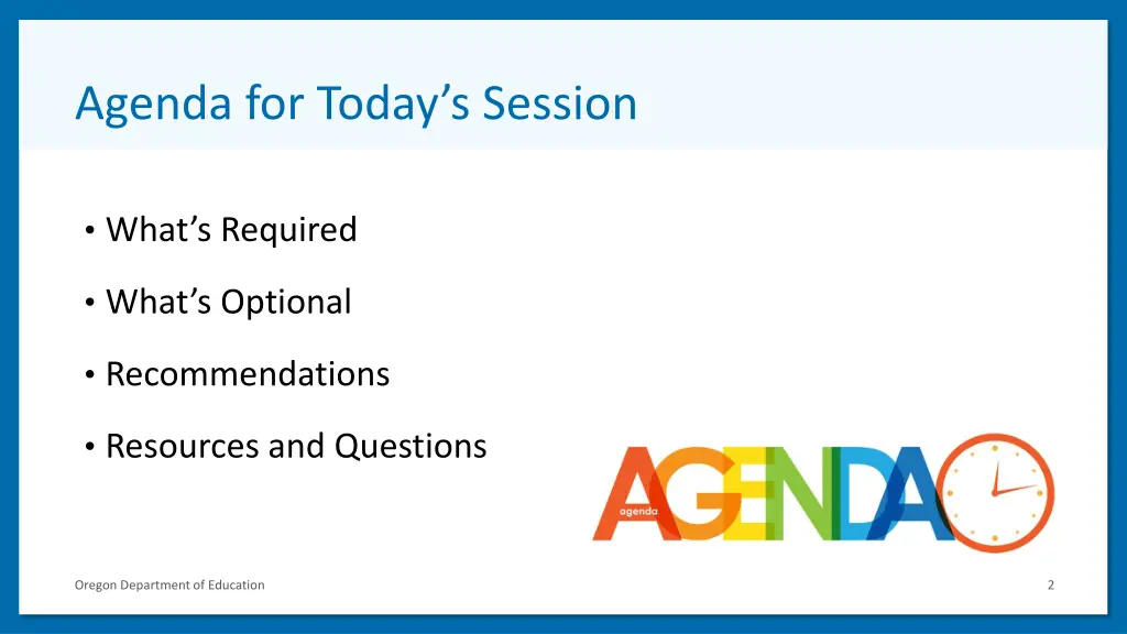 agenda for today s session