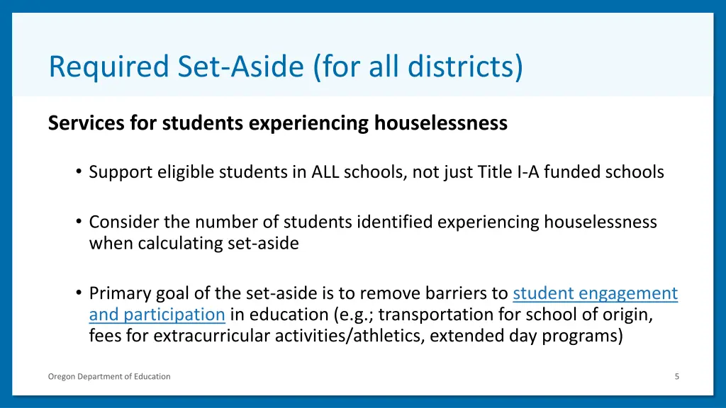 required set aside for all districts