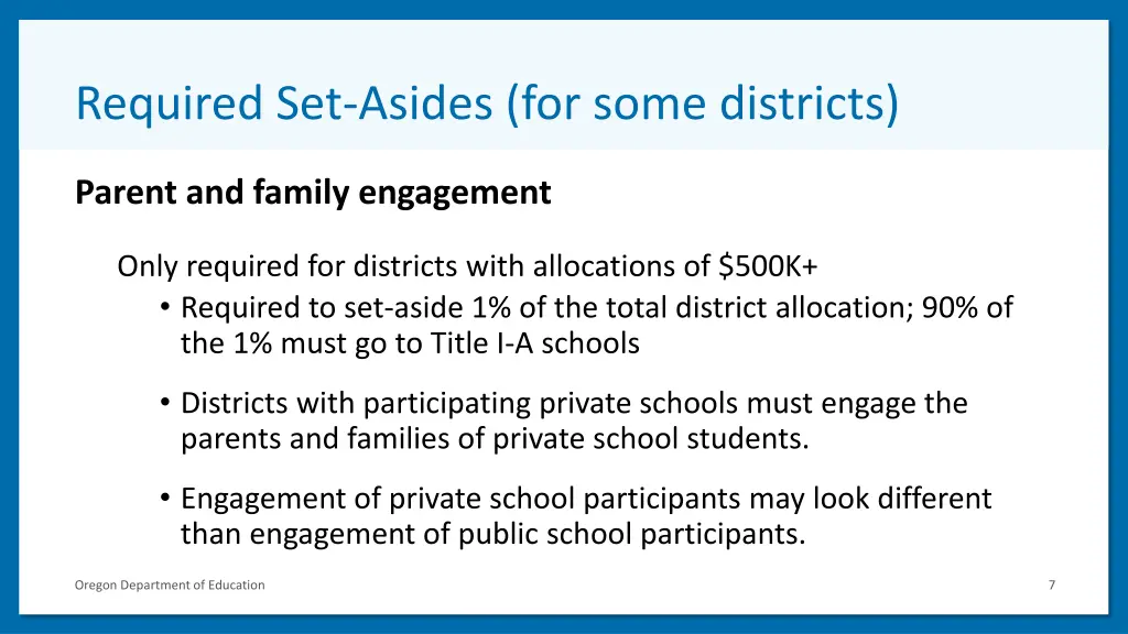 required set asides for some districts 1