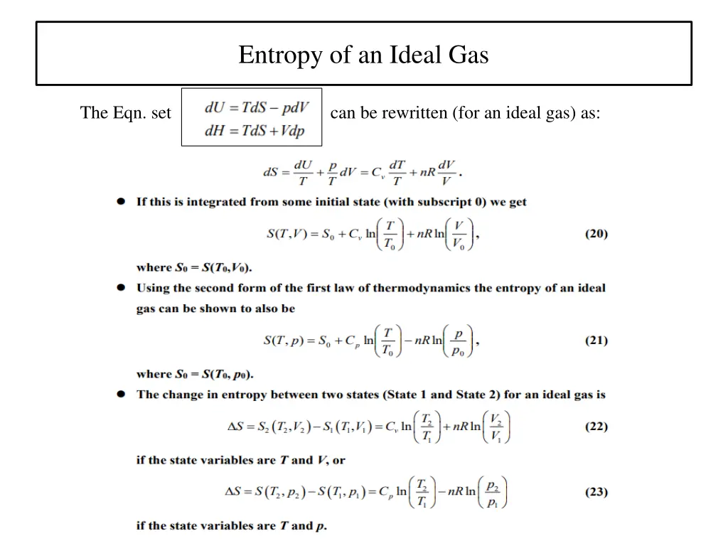 entropy of an ideal gas