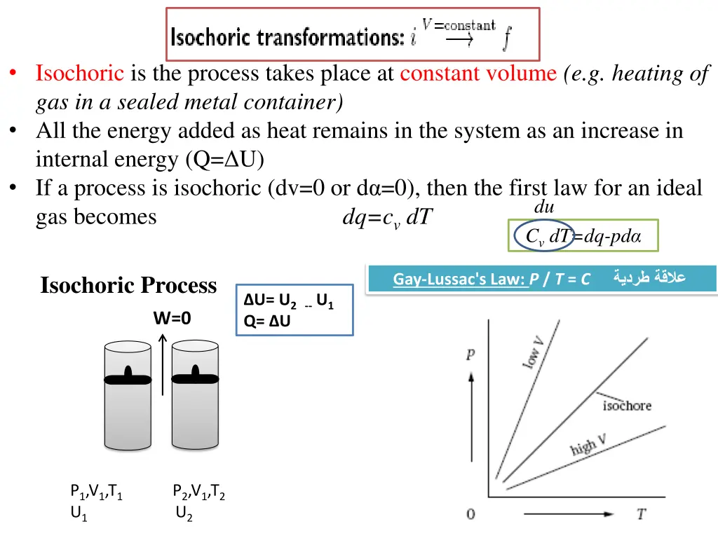 isochoric is the process takes place at constant